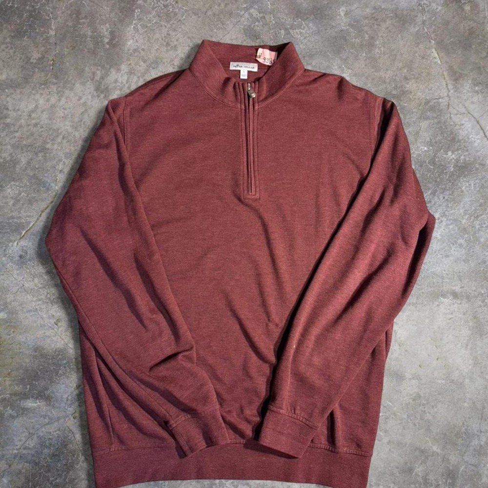 Peter Millar Crown Sport Merino Wool Quarter Zip Pullover Burgundy Size L Golf‎